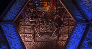 Hexagon-shaped door that is connected by a hexagon shaped latch in the middle