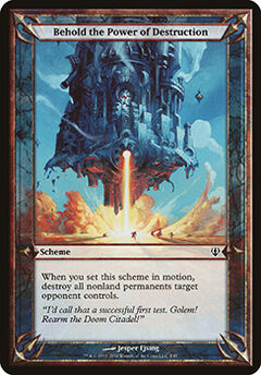 A scan of the scheme card "Behold the Power of Destruction".