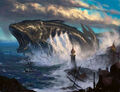 Stormtide Leviathan is representative of water-based leviathans. Art by Karl Kopinski.