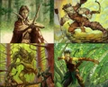 Wirewood elves in various states of mutation. Art by Tony DiTerlizzi, Ron Spears, Mark Tedin, and Alan Pollack.