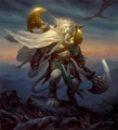 After the death of his friend Elspeth, Ajani uses the heroine's cape to honor her.