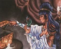 Hurkyl's ornate tattoos were visible when she wore lighter clothing.