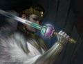 Giada infuses Elspeth's sword, Luxior, with a Halo after being aided by the planeswalker.