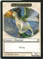 4/4 white Elemental creature token with flying produced by Hoofprints of the Stag