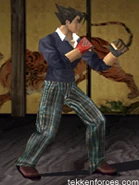 Kazama looking like some schoolboy.