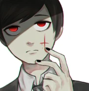 Wagner drawing an upside down cross on his cheek.