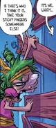 Gert's paranoia when someone knocks on her door.