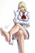 Lili sitting with her boots off, and showing off her panties.