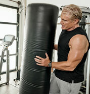 Drago shows you his black punching bag.