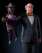 Scarface held by his puppet, Arnold Wesker.