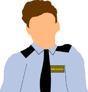 Schmidt as a faceless security guard.