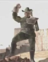 Colonel Daren standing on Wolf.