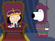 Farquaad as he appears in Family Guy with his jester: Brains Griffin.