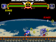 Sonic vs. Metal Sonic, showing the game's lifebars and gameplay mechanics