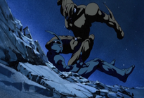 Guyver II mercilessly thrashes Guyver I.