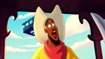 LeBron James as he appeared in the "wild west" scene of the movie.