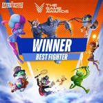 Promotional image celebrating MultiVersus winning the "Best Fighting Game" award at The Game Awards 2022.