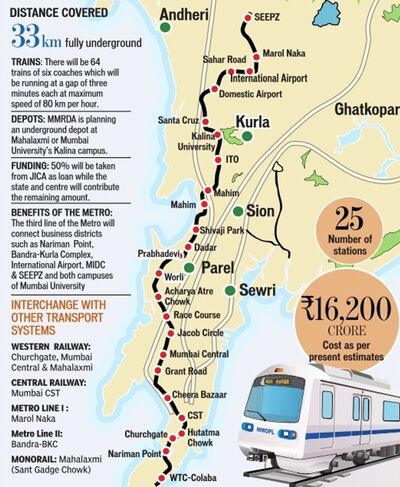 Mumbai Metro Line 3 Route Map Mumbai Metro Masterplan | Mumbai Wiki | Fandom