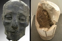 The mummified head, and lungs in a conopic jar