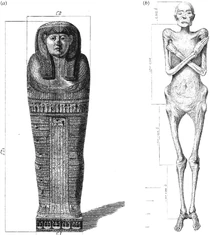 Irtyersenu's original appearance (Granville 1825) (a) Inner coffin lid (b) unwrapped mummy