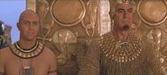 Imhotep and Seti watch a knife duel.