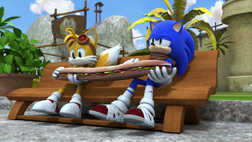 Sonic and Tails and a giant sandwich