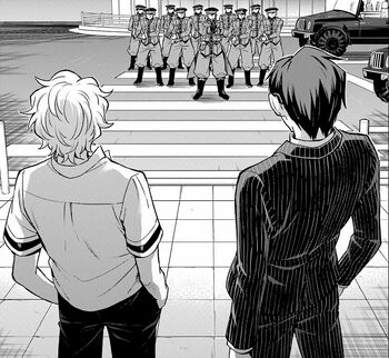 Jin and Kyouya facing Tsuruoka