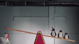 Penguins get catapulted in the OK Go cover of "The Muppet Show Theme"