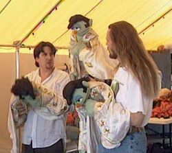 Bill Barretta and Steve Whitmire on the set of It's a Very Merry Muppet Christmas Movie