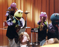 Behind the scenes picture of the frog band