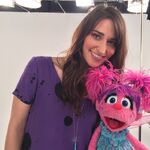 Bareilles and Abby on the Sesame Street LA set