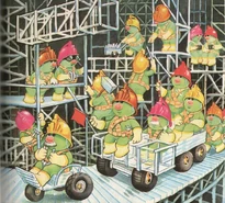 Sledge Hammer Doozer and Pick-Axe Doozer take a beezleberry tea break to discuss construction plans.