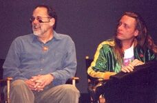 Steve Whitmire (right) wearing the jacket at MuppetFest in 2001, with Dave Goelz (left)