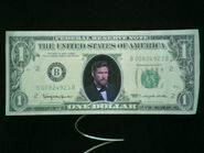 Jim Henson takes the place of George Washington on the US 1-dollar bill in Time Piece.