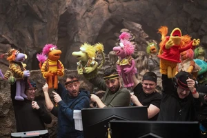 BTTR211-BTS.jpg (313 KB) Left to right: performers Kira Hall, John Tartaglia, Jordan Lockhart, Andy Hayward, and Karen Prell