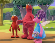 Elmo is rendered in CGI when zapped into Abby's Fair Fly-Pad game in Elmo's Alphabet Challenge.