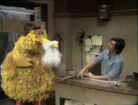 Big Bird wears a fake beard to impersonate an old man in Sesame Street Episode 0330.