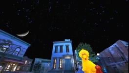 A view looking upwards in One World, One Sky: Big Bird's Adventure.