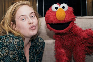 Adele with Elmo, backstage at her March 2017 concert in Australia.