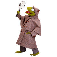 Kermit dressed as Holmes in a promotional photo included in Panini Trading Stickers amongst other merchandising