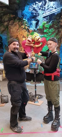 Dan Garza and Ingrid Hansen with a couple of young Fraggles