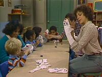 Bob, Linda, Telly Monster, and the kids make sock puppets at day care in Episode 1495.