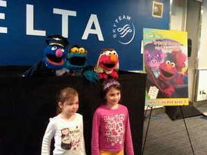 Elmo, Grover and Cookie Monster at LaGuardia Airport on May 3, 2011.