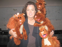 Skippy, Junior, Jiffy, Nutella backstage on the Emmet Otter's Jug-Band Christmas stage show with Rosie O'Donnell
