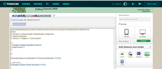 Sesame episode template insert
