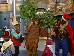 The cast tells the story of The Tree Who Wanted to Leave the Park.