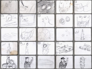 Some of Henson's storyboard panels for Time Piece.