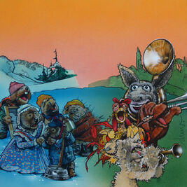 Emmet Otter's Jug-Band Christmas & The Muppet Musicians of Bremen art Acrylic paints & colored pencils on linen board 16x18 inches 1981