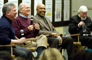Michael Davis, Christopher Cerf, Roscoe Orman, and Caroll Spinney at a New York Barnes & Noble event (1/5/09)