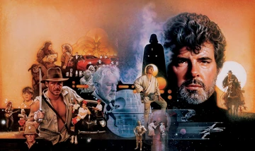 "George Lucas / The Creative Impulse" Acrylic paints & colored pencils on gessoed board 30x40 inches 1991